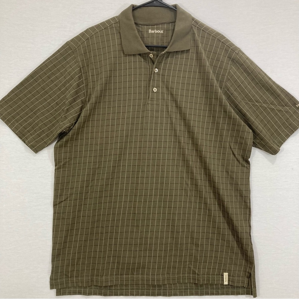 Barbour Brown Plaid Short Sleeve Cotton Polo Shirt size Large